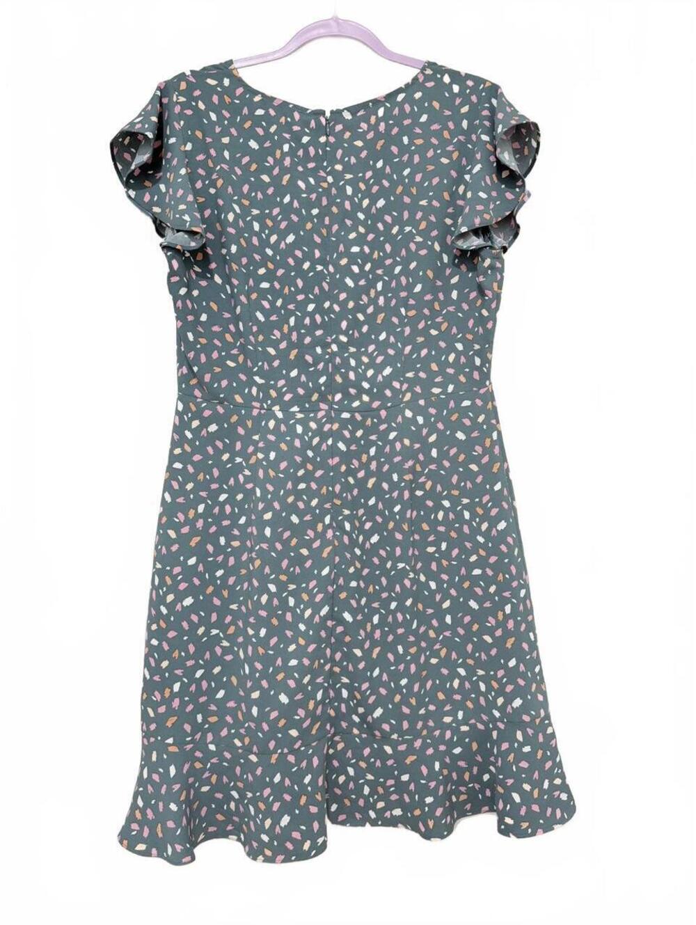LOFT Womens Teal Green Pink Print Ruffle Sleeve Wrap Dress Size 8 - Picture 2 of 5